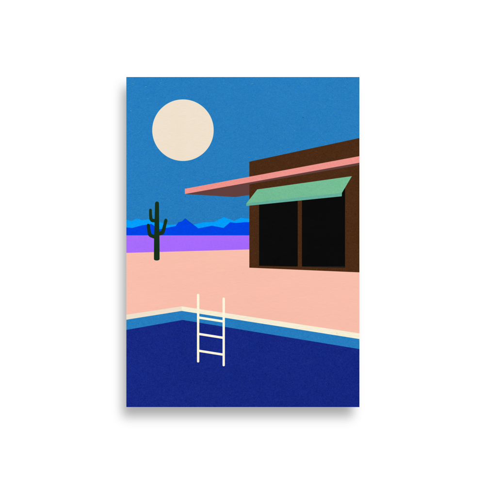 Poster Art Print Illustration – Desert House by Night