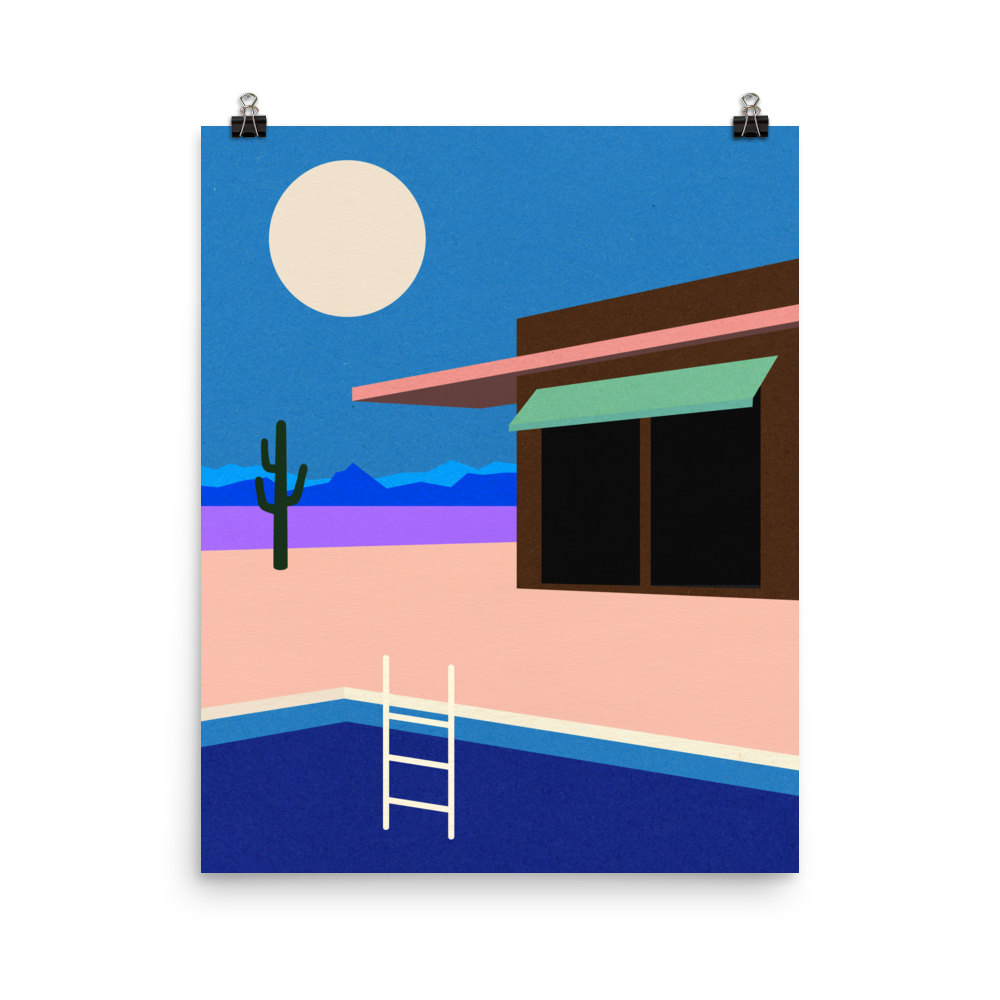 Poster Art Print Illustration – Desert House by Night (in)