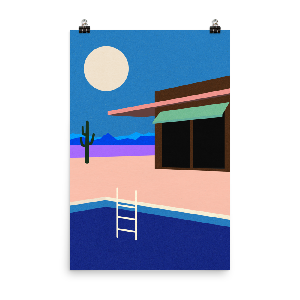 Poster Art Print Illustration – Desert House by Night (in)