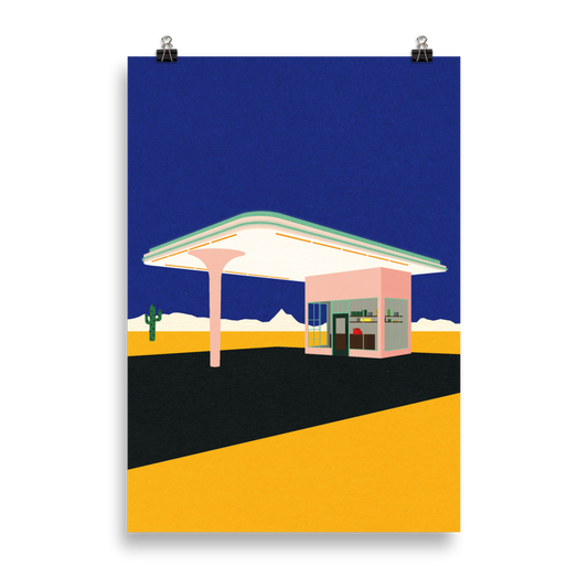 Poster Art Print Illustration – Texas Desert Gas Station